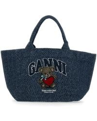 Ganni - Shopper With Lettering Logo And Teddy Bear On Front - Lyst