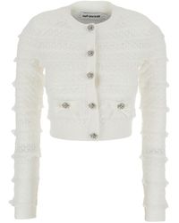 Self-Portrait - Cardigan Pointelle Diamante' With Long Sleeves - Lyst