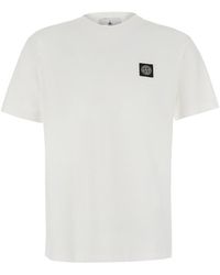 Stone Island - Crew Neck T-Shirt With Logo Patch On The Front - Lyst