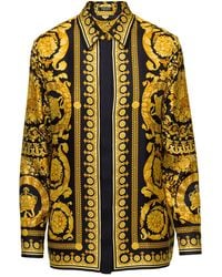 Versace - Camicia Stampa Barocco In Seta Gialla E Nera Donna - Lyst