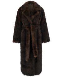 Le Plain - Long Synthetic Fur Coat With Pockets And High Collar, Ma - Lyst