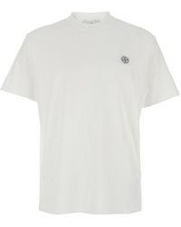 Stone Island - Crew Neck T-Shirt With Logo Patch On The Front - Lyst