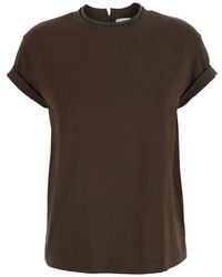 Brunello Cucinelli - Crew Neck T-Shirt With Monil Detail On The Collar - Lyst