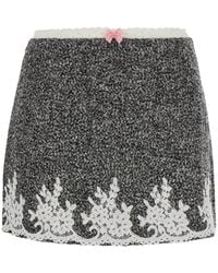 Markgong - Miniskirt With Floral Embroidery And Front Bow - Lyst