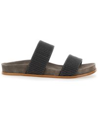 Brunello Cucinelli - Sandali Con Decorazione Monili E Punta Tonda Aperta - Lyst