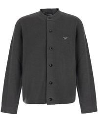 Emporio Armani - Cardigan With Ribbed Design And Logo Patch - Lyst