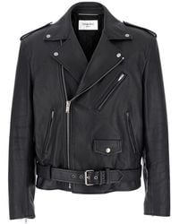 Saint Laurent - Giubbotto Biker Con Revers Classici E Zip Asimmetrica Su - Lyst
