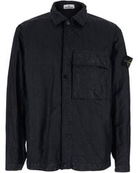 Stone Island - Jacket With Classic Collar And Logo Patch On The Sl - Lyst