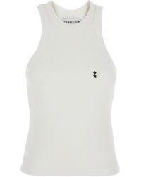 ICON DENIM - Sleeveless Top With Round Neck And Logo Patch On The - Lyst