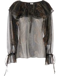 Saint Laurent - Off-Shoulder Blouse With Drawstring Poet Sleeves - Lyst