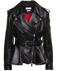 Alexander McQueen - Peplum Leather Biker Jacket - Lyst