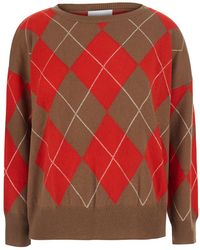SOLOCASCMIR - Argyle Sweater With Round Neck And Long Sleeves - Lyst