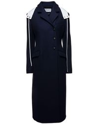 Ferragamo - Long Blue Coat With Contrasting Detachable Hood In Wool Woman - Lyst