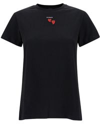 Pinko - Crewneck T-Shirt With Logo And Heart Embroidery - Lyst