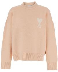 Ami Paris - Crewneck Sweater With Adc Embroidery On The Front And Dropped Shoulders - Lyst