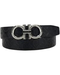 Ferragamo - Black Leather Belt With Logo Buckle - Lyst