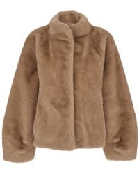 Plain - Fur Jacket With High Neck And Concealed Front Closure - Lyst