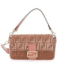 Fendi - 'Baguette' Medium Shoulder Bag With All-Over Ff Motif And Ff Logo Plaque On The Front - Lyst