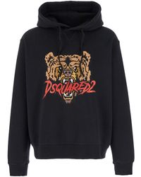 DSquared² - Felpa Con Cappuccio Con Coulisse E Maxi Stampa Con Logo Sul - Lyst
