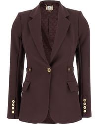 Elisabetta Franchi - Bordeaux Jacket With Straps And Single-Breasted Fastening - Lyst