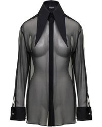 Balmain - Camicia con colletto a punta oversize in seta nera - Lyst