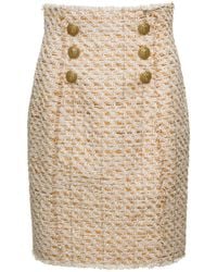 Balmain - Gonna Tweed Vita Alta Aderente Con Bottoni Dorati - Lyst
