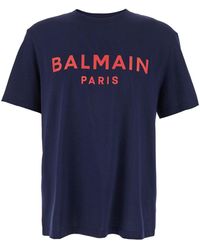 Balmain - Crewneck T-Shirt With Logo Lettering Print On The Front - Lyst
