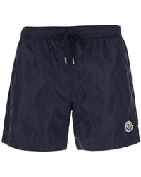 Moncler - Swim Shorts With Elasticated Waist And Logo Patch On The - Lyst