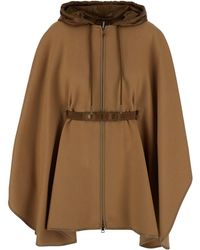 Moncler - Cape With Adjustable Belt On The Front And Logo Patch On The Sleeve - Lyst