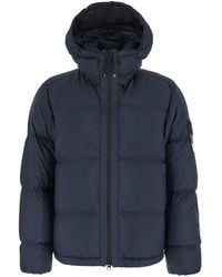Stone Island - Down Jacket With Removable Hood And Logo Patch On The Sleeve - Lyst