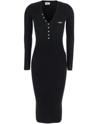 Elisabetta Franchi - V-Neck Dress With Logo Plaque On The Front - Lyst