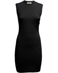 Fendi Ff Woman's Tight-fit Viscose Dress - Black