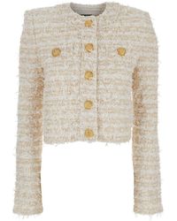Balmain - Cardigan Girocollo Con Bottoni Gioiello - Lyst