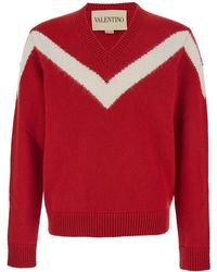 Valentino - Sweater With V Neck And Rear Bow With Vlogo Plaque - Lyst