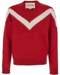 Valentino - Sweater With V Neck And Rear Bow With Vlogo Plaque - Lyst