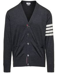 Thom Browne - V-Neck Cardigan With Stripe Detail - Lyst