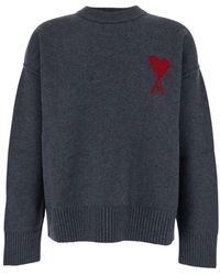 Ami Paris - Crewneck Sweater With Adc Embroidery On The Front - Lyst