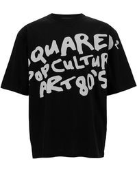 DSquared² - Black Crewneck T-shirt With '80s Contrasting Logo Print In Cotton Man - Lyst