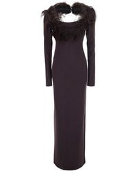 The Attico - Long Dress With Feathers On The Neck And Logo Patch O - Lyst