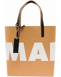 Marni Shopper di carta beige con stampa logo donna - Marrone