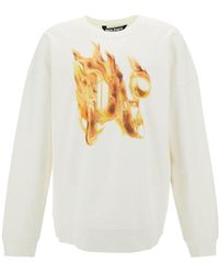 Palm Angels - Crewneck Sweatshirt With Burning Logo Print - Lyst