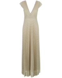 forte_forte - Color Long Dress With Deep V-Neck And All-Over Pl - Lyst