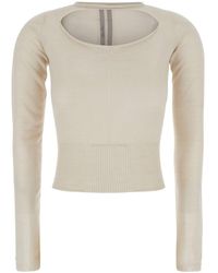 Rick Owens - Cropped Sweater With Front Cut-Out And Ribbed Trims - Lyst