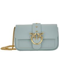 Pinko - 'love One Pocket' Light Blue Shoulder Bag With Logo Detail In Smooth Leather Woman - Lyst