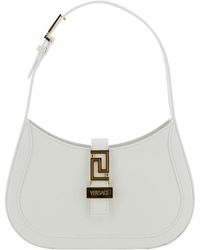 Versace - 'greca Goddess' Small White Hobo Bag With Logo Detail In Leather Woman - Lyst