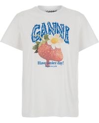 Ganni - Basic Cotton Jersey T-Shirt With Round Neck And Short Sleeves For Tshirts Polo Shirts - Lyst