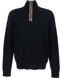 Burberry - Turtleneck Sweater With Check Detail On The Front - Lyst