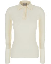 Moncler - Ribbed Polo Shirt With Logo Patch Applied On The Sleeve - Lyst