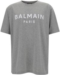 Balmain - T-Shirt Girocollo Con Stampa Logo Frontale - Lyst