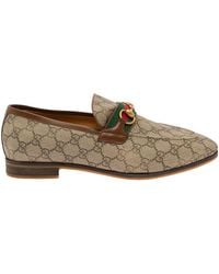 Gucci - 'paride' Loafers With Horsebit And Web Detail In gg Supreme Canvas - Lyst